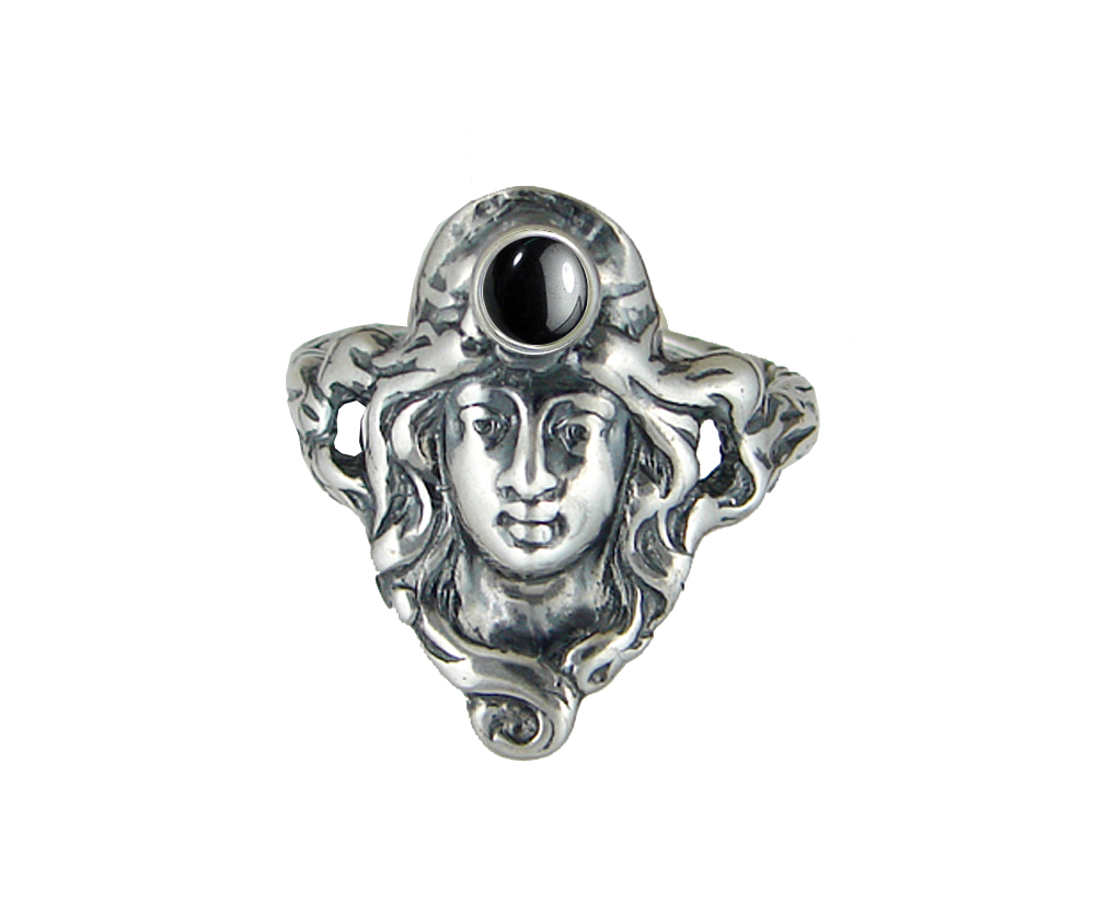 Sterling Silver Garden Woman Maiden Ring With Hematite Size 5
